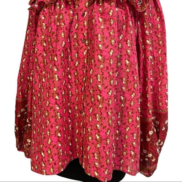 Joie Red Floral Ruffle Boho Blouse NWT Women’s XL | Romantic Peasant Top, Long S - Picture 3 of 15